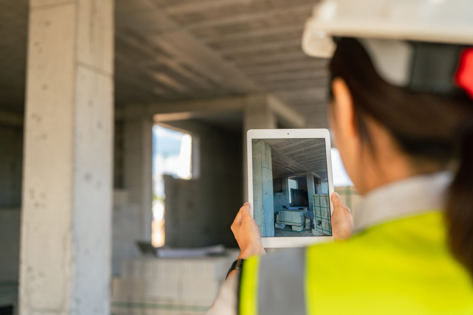 Female engineer using digital tablet on construction site
